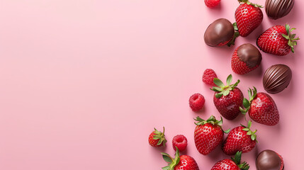 Wall Mural - Strawberries in milk chocolate for dessert on a pink isolated background
