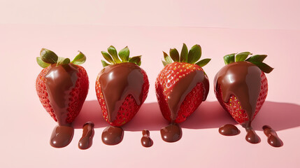 Wall Mural - Strawberries in milk chocolate on isolated pink background