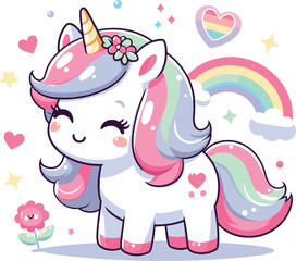 cute Unicorn cartoon vector on white background
