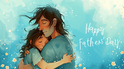 Wall Mural - A heartfelt card featuring a loving father and child embrace with the text 