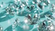 Sparkling diamonds scattered on a glittering aqua surface. luxury gems concept with brilliant shine. ideal for jewelry and wealth visuals. AI