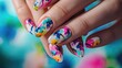 Colorful nail art patterns abstract design. Generative AI