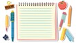 © Sergio Lucci - Blank notebook with blue lines, surrounded by colorful school supplies
