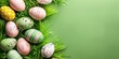 Easter eggs on a green background.