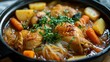 Korean dakbokkeumtang spicy braised chicken stew with potatoes, carrots, and glass noodles