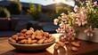 Almonds in a bowl on a wooden table photo UHD WALLPAPER