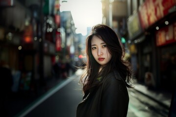 Wall Mural - beautiful asian young woman on the street in tokyo 