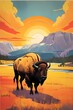 Colourful picture of a bison, artwork, art, bison