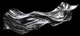 Fototapeta Łazienka - Melted chrome liquid metal shape Wavy molten gloss aluminium. on black with a copy space