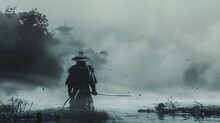 Through The Mist A Samurai Emerges His Gear A Perfect Blend Of Ancient Craftsmanship And The Latest In Warfare Technology