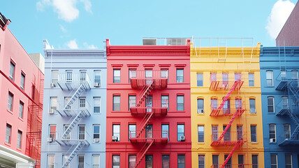 Wall Mural - Walls of vividly colored buildings with fire isolated on a background of pure white