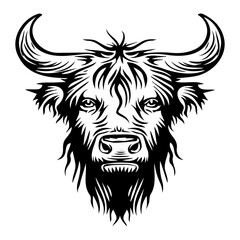 Wall Mural - Highland cow detailed silhouette hand drawn vector