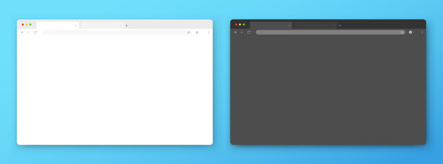 Fototapete - Browser windows. A set of realistic empty browser windows in white and gray with a toolbar, a search bar and a shadow on a blue background. Vector illustration.