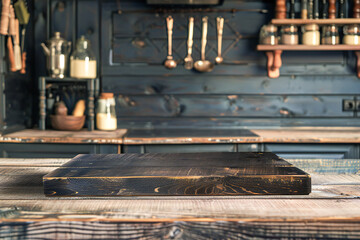 Empty wooden board on table Kitchen interior