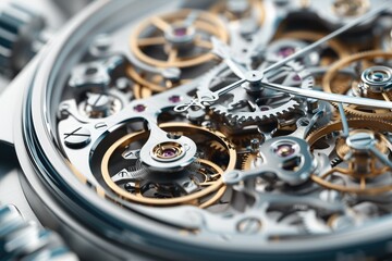 Poster - 3D, construct of a mechanical watches inner workings. Generative AI.