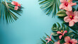 Background with flowers, grass, and tropical leaves. Mockup images. Spring and summer seasonal products. For summer. Cosmetics mockup image. Cosmetics photos, advertising photos for beauty industry.