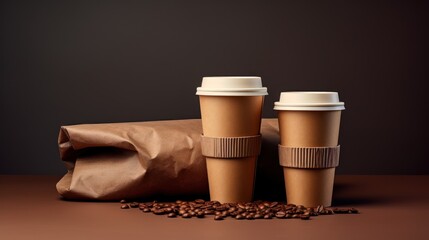 two paper coffee cups on a table