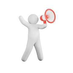 Poster - Person with a megaphone in his hands, 3d icon. 3D object on a transparent background