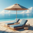 The Paradise is 2 Lounge Chairs under Umbrella  on a exotic beach landscape concept hot design tree color