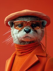 Wall Mural - portrait of Otter, wearing sunglasses and clothes cosplay human