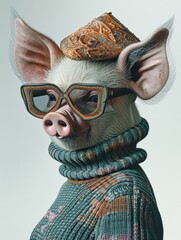 Wall Mural - portrait of Pig, wearing sunglasses and clothes cosplay human
