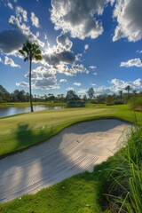 Wall Mural - Golf course with perfectly trimmed green lawns at a sunny day