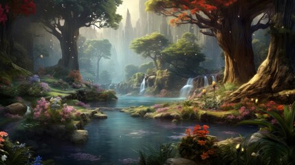 Wall Mural - an enchanted fairy forest landscape