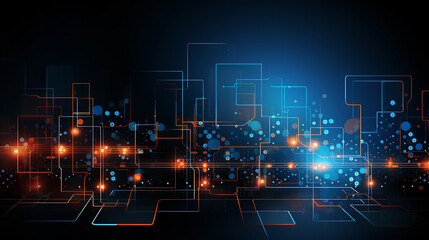 Wall Mural - Abstract colorful technology futuristic digital graphic concept blue square, technology Wireframe background with plexus effect. Futuristic. material in square shapes in random geometric patterns.	
