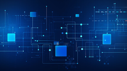 Digital technology and science background. Hi-tech digital technology concept and square futuristic circuit board, high computer technology dark blue color background. 