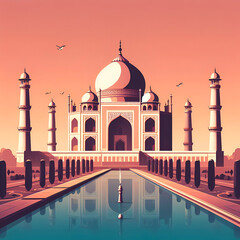 Wall Mural - Taj Mahal vector illustration skyline. Famous Indian Mughal architectural building in flat style with gradient.
