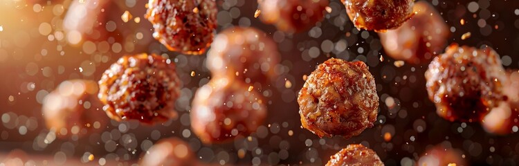 meat balls in the air with seasoning isolated