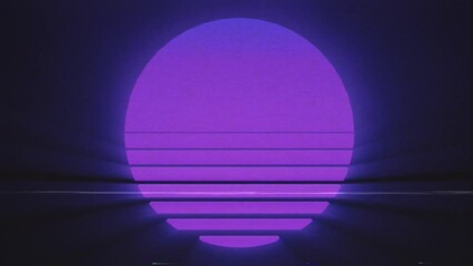 Poster - Retro background futuristic sunset 1980s style. Digital retro cyber stripes sun neon shape. 80s party background. Retro 80s fashion Sci-Fi Summer Landscape. Seamless loop footage. Pixel art 8 bit