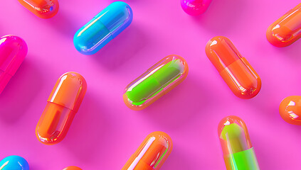 Wall Mural - an image of colorful repackaged pills on a pink backg