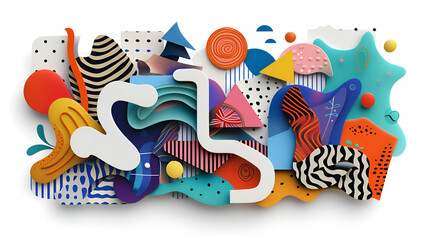 Wall Mural - Abstract Digital Design Elements Cut Out on White Background, Modern Geometric Shapes for Creative Projects, Generative AI

