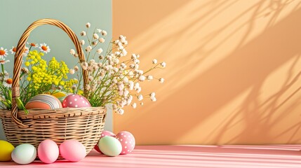 Wall Mural - a basket with flowers and eggs