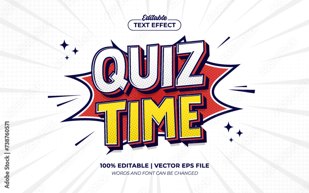 Quiz Time 3d Cartoon Pop Art Editable Text Effect Template Style Vector