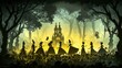 Enchanting paper cut silhouette of Wonderlands Queens garden complete with playing card soldiers in exquisite detail