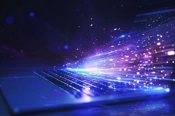 Aufkleber - A glowing keyboard illuminates the dimly lit room with its laser-like lights, beckoning to be used during the quiet hours of the night