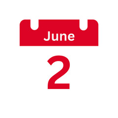 June 2 Calendar Day or Calendar Date for Deadlines / Appointment On a clear transparent background