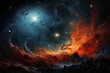a painting of a galaxy in space with mountains in the foreground