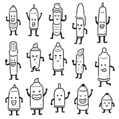 Sticker - vector set of pen and pencil cartoon