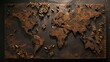 World map made of rusty metal. All continents of the metal world
