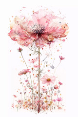 Canvas Print - Pink poppy. Vertical botanical illustration on a white background