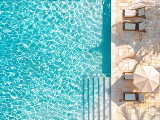 luxurious poolside with clear blue water and relaxing seating under the bright sun.