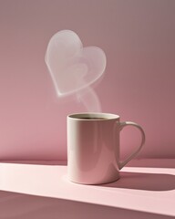 Wall Mural - a cup of coffee with a heart shaped steam coming out of it