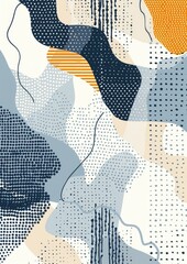 Fototapete -  lines, in the style of polka dots waves, aerial pattern, raster lines, raster dots, light beige and blue, dots and curves, sharp details