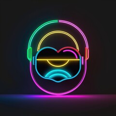 Wall Mural - 3d rendering of headphones neon lights isolated on dark blue background 3d rendering of headphones neon lights isolated on dark blue background headphones icon. neon sign of music. music symbol.