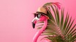 a pink flamingo wearing a hat and sunglasses