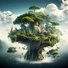 Wall Mural - Enormous tree with floating islands as leaves.