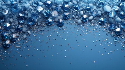 Fototapete - An assortment of sparkling blue gemstones and crystals scattered elegantly across a textured, blue-toned background